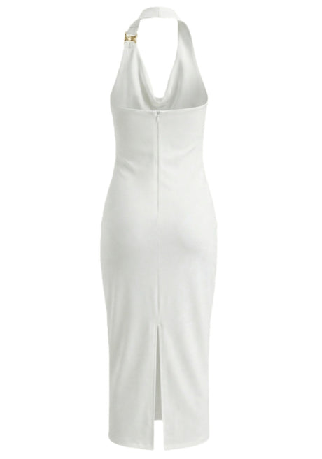 Halter Draped Midi Dress White