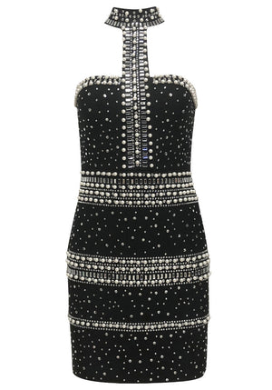 Halter Embellished Dress Black