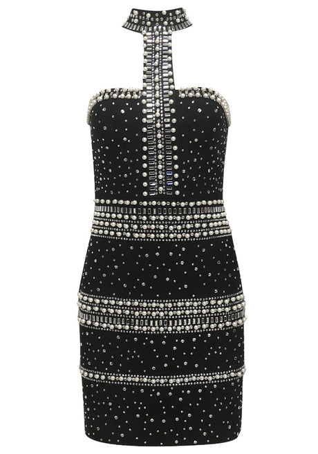 Halter Embellished Dress Black
