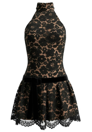 Halter Lace A Line Dress Black