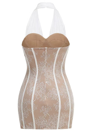 Halter Lace Bustier Dress White
