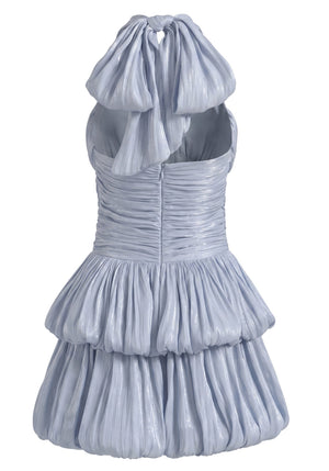 Halter Ruched Bubble Dress Light Blue