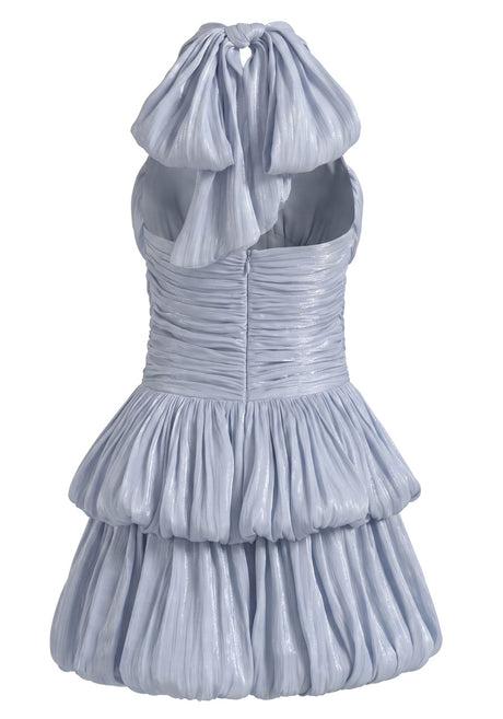 Halter Ruched Bubble Dress Light Blue