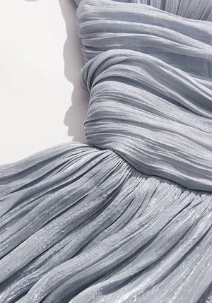 Halter Ruched Bubble Dress Light Blue