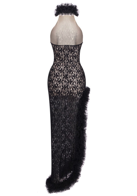 Halter Ruffle Detail Maxi Dress Black
