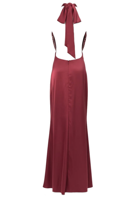 Halter Sequin Maxi Dress Burgundy