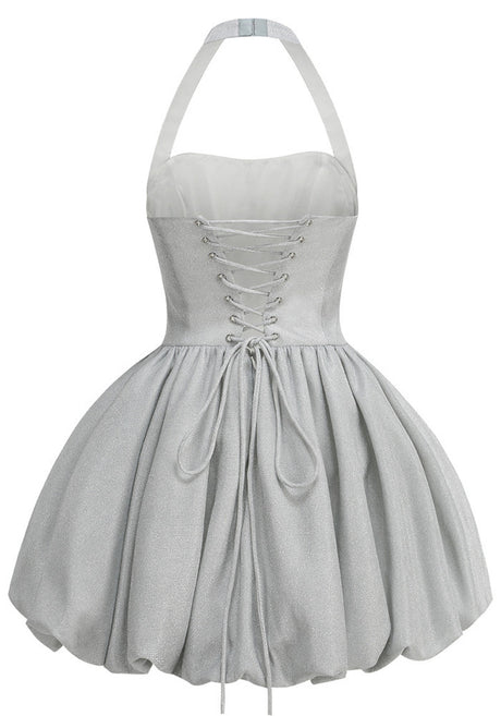 Halter Sparkly Bubble Corset Dress Silver