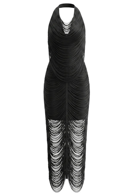 Halter Tassel Detail Maxi Dress Black