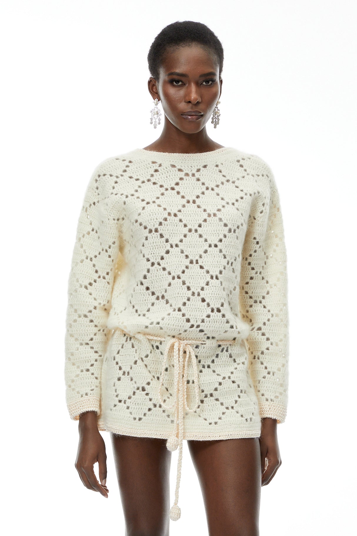 Aurohaya Harper Cream White Open Back Knit Mini Dress
