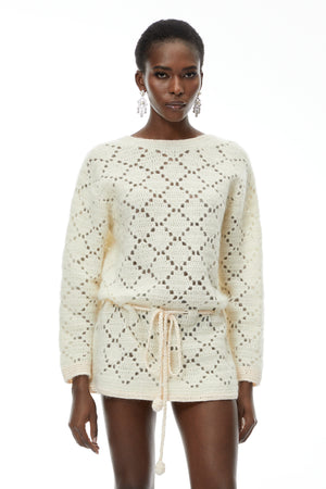 Aurohaya Harper Cream White Open Back Knit Mini Dress
