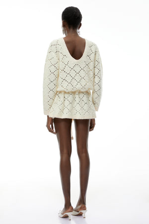 Aurohaya Harper Cream White Open Back Knit Mini Dress