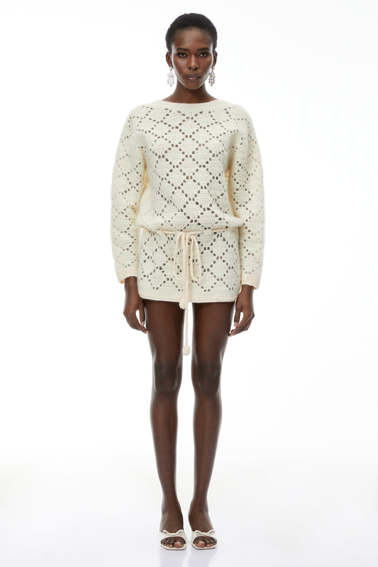 Aurohaya Harper Cream White Open Back Knit Mini Dress
