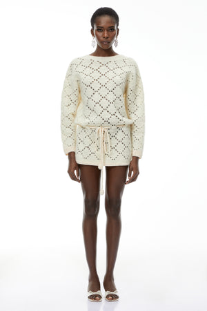Aurohaya Harper Cream White Open Back Knit Mini Dress