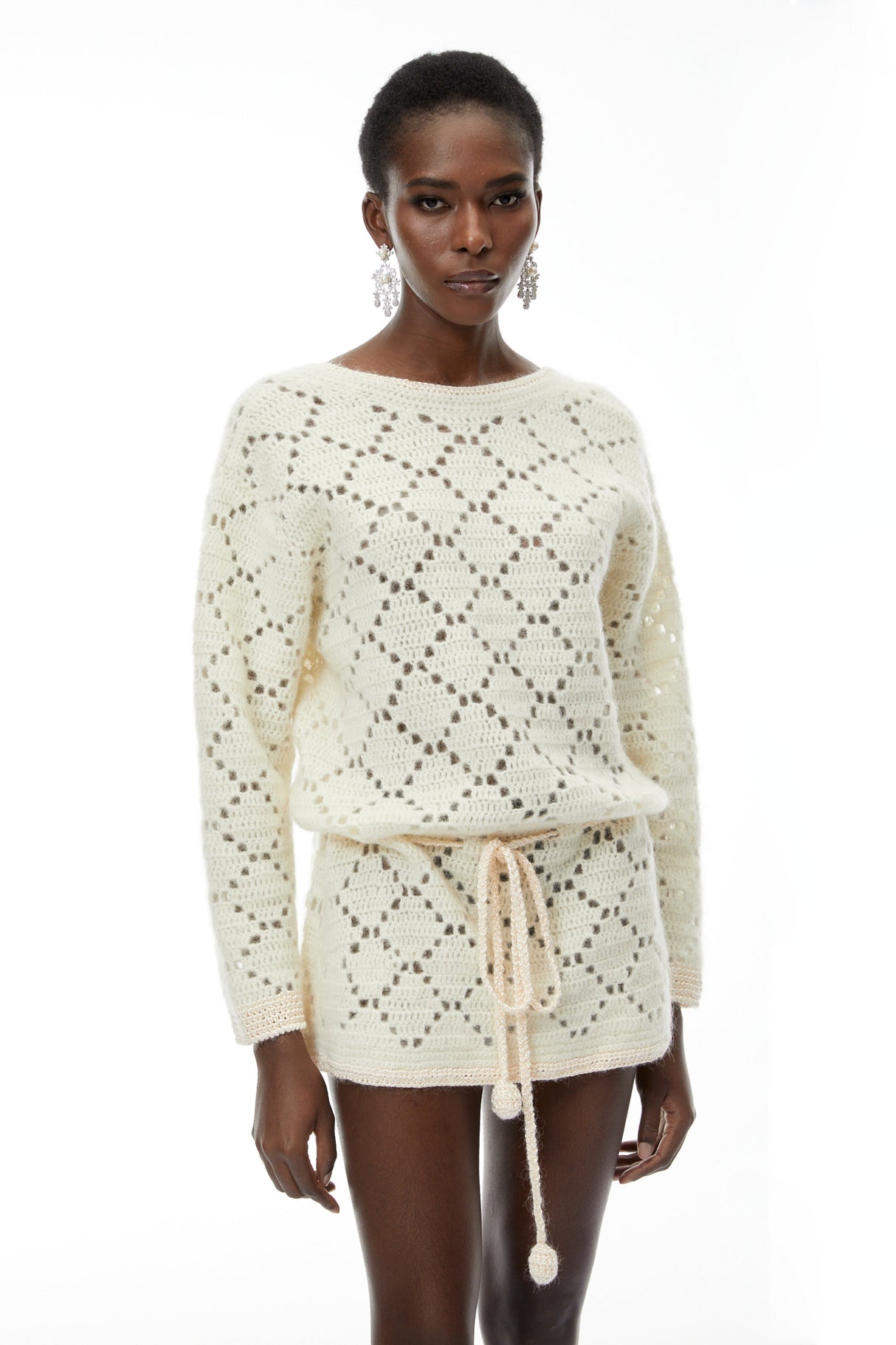 Aurohaya Harper Cream White Open Back Knit Mini Dress