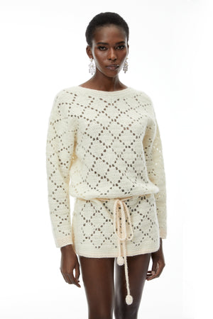 Aurohaya Harper Cream White Open Back Knit Mini Dress