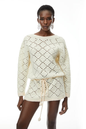 Aurohaya Harper Cream White Open Back Knit Mini Dress