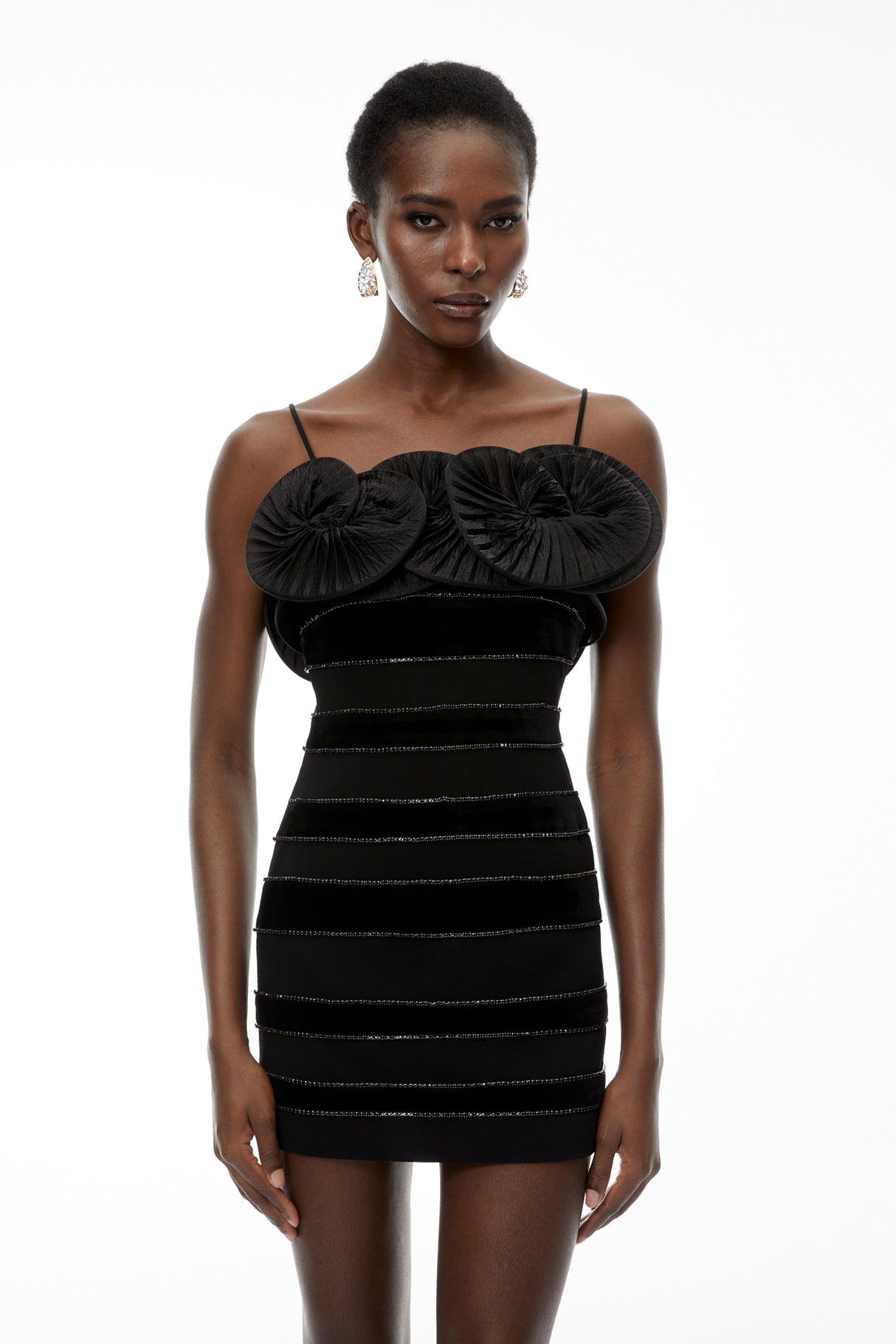 Aurohaya Hayley Black 3D Petal Mini Dress