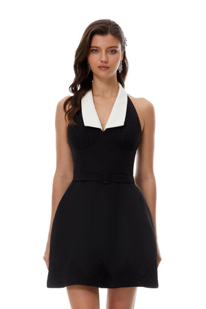 Aurohaya Hazel Black Color Block Mini Dress