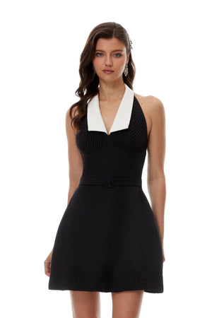 Aurohaya Hazel Black Color Block Mini Dress