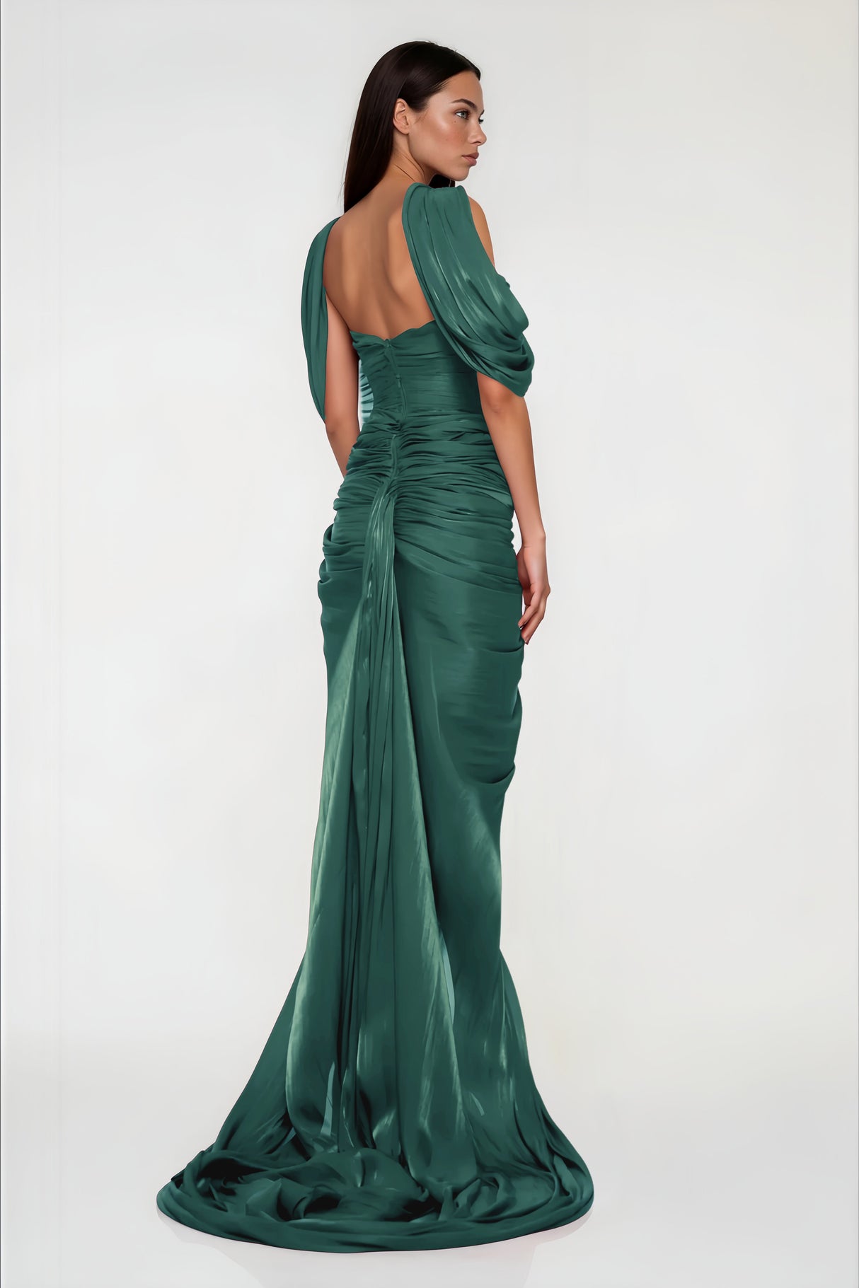 Aurohaya Hazel Green Asymmetrical Draped Maxi Dress