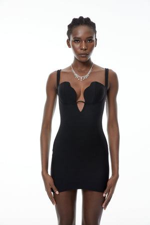 Aurohaya Helmi Black Deep V-Neck Mini Dress