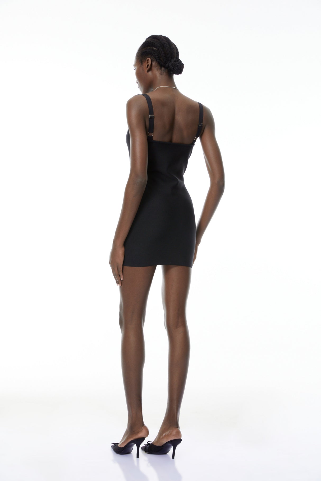 Aurohaya Helmi Black Deep V-Neck Mini Dress