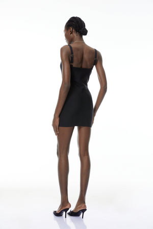 Aurohaya Helmi Black Deep V-Neck Mini Dress