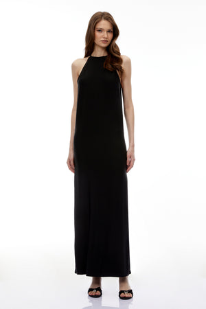 Aurohaya Hermione Black Halterneck Open Back Maxi Dress
