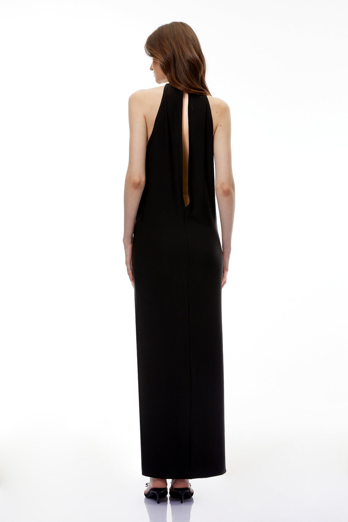 Aurohaya Hermione Black Halterneck Open Back Maxi Dress