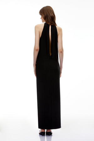 Aurohaya Hermione Black Halterneck Open Back Maxi Dress