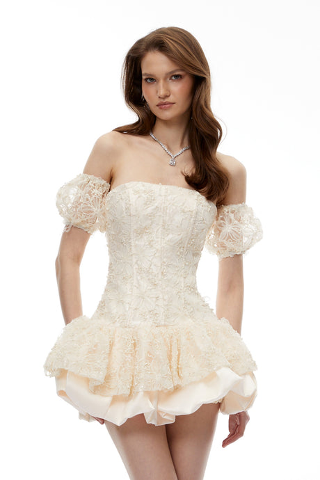 Aurohaya Hilary Neutral Corset Mini Dress