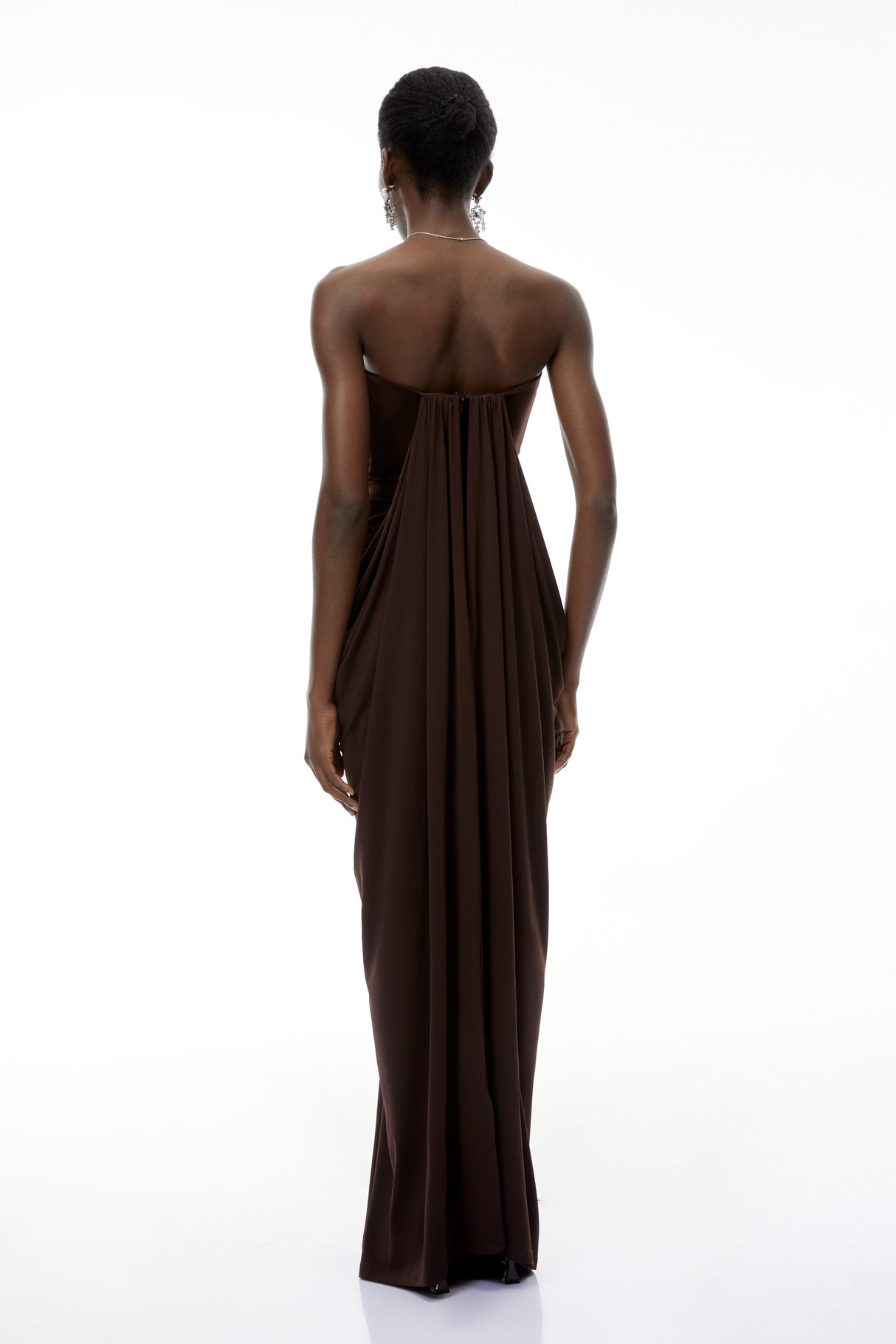 Aurohaya Honoria Chocolate Brown Off Shoulder Maxi Dress