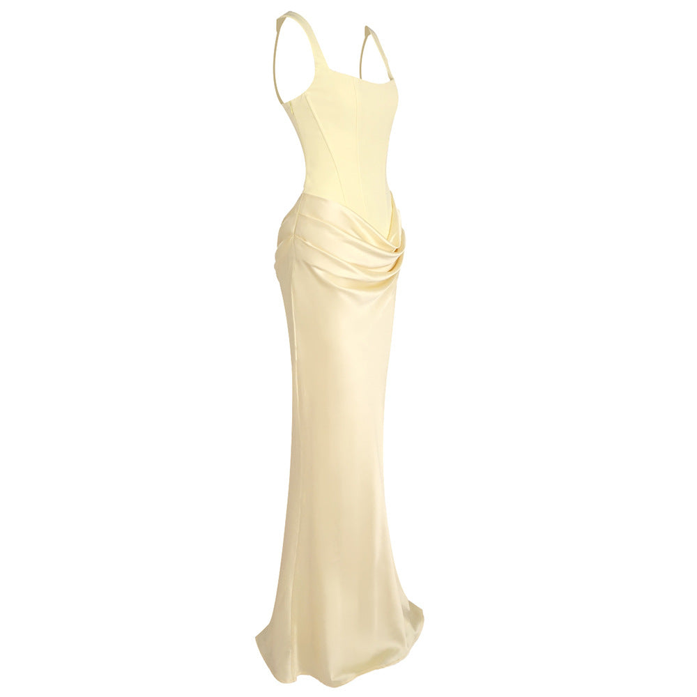 Hortense Square Neck Corset Maxi Dress / Yellow