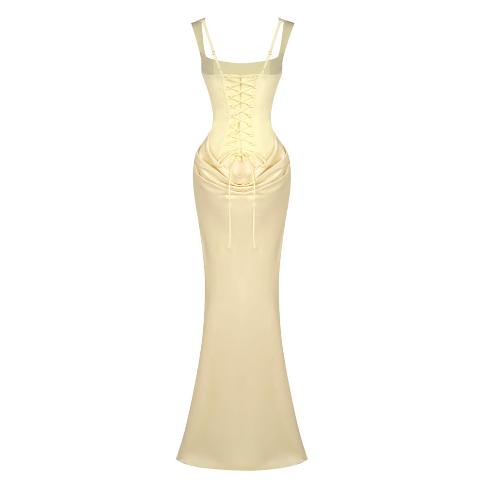 Hortense Square Neck Corset Maxi Dress / Yellow