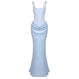 Hortense Square Neck Corset Maxi Dress / Blue