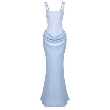 Hortense Square Neck Corset Maxi Dress / Blue