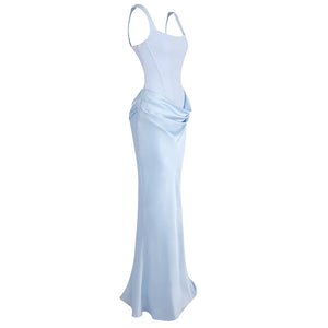 Hortense Square Neck Corset Maxi Dress / Blue