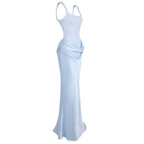 Hortense Square Neck Corset Maxi Dress / Blue