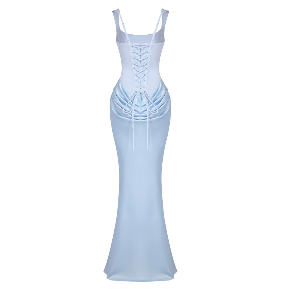 Hortense Square Neck Corset Maxi Dress / Blue