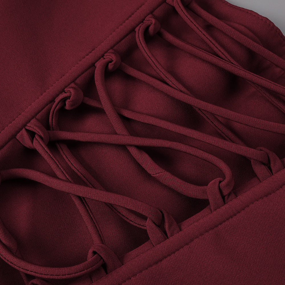 Hortense Square Neck Corset Maxi Dress / Red