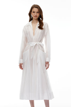 Aurohaya Hortensia White Plunge Neck Flared Maxi Dress