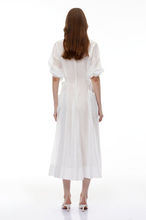 Aurohaya Hortensia White Plunge Neck Flared Maxi Dress