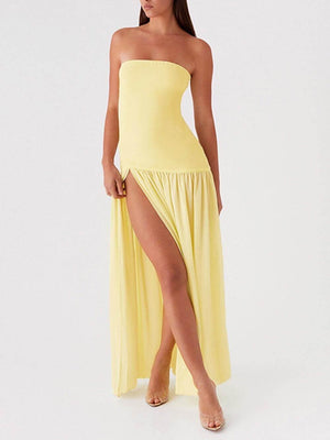 Aurohaya Exquisite Backless Pleats Strapless Maxi Dress