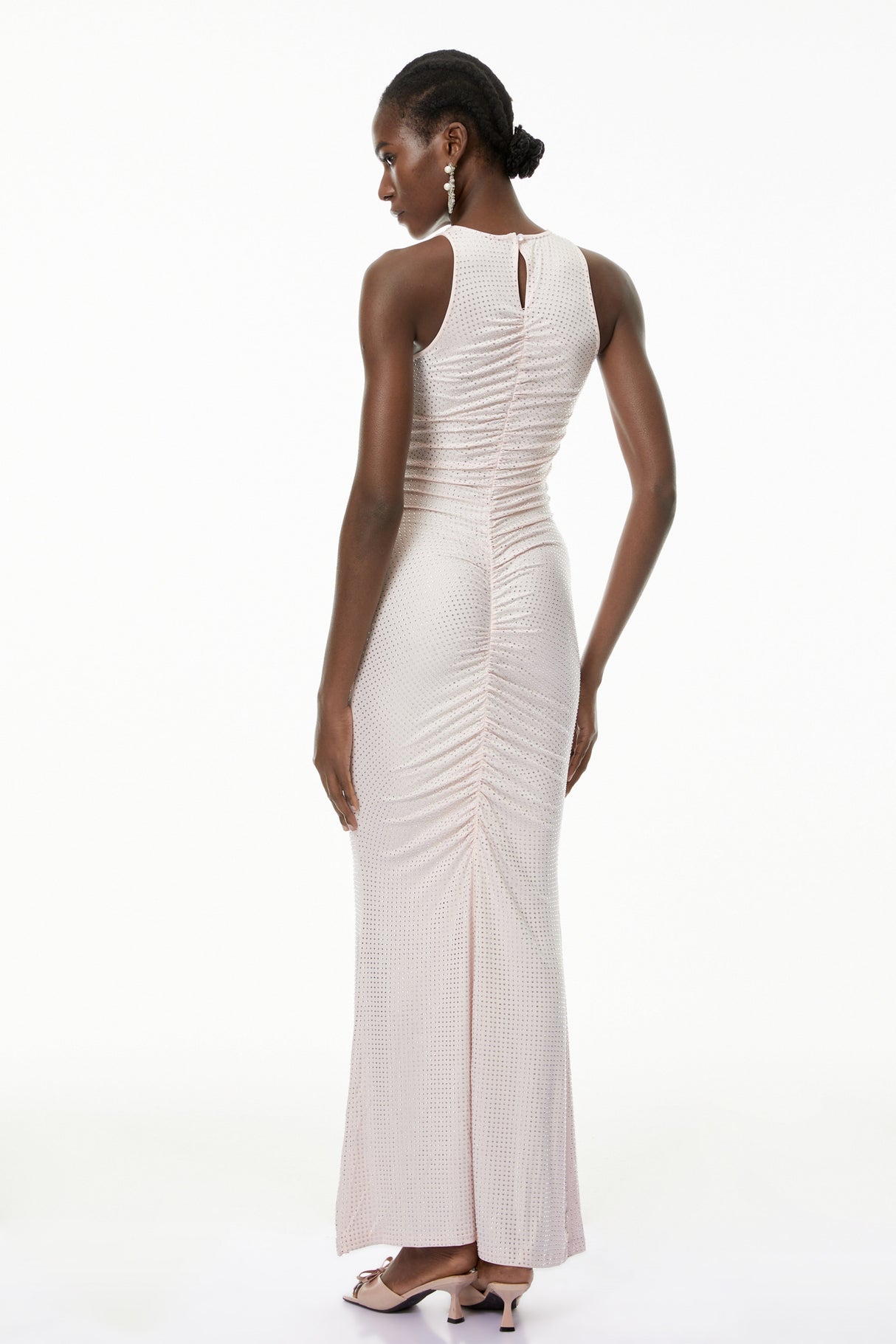 Aurohaya Ida Pink Rhinestone Corset Maxi Dress