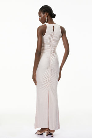 Aurohaya Ida Pink Rhinestone Corset Maxi Dress
