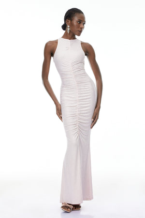 Aurohaya Ida Pink Rhinestone Corset Maxi Dress