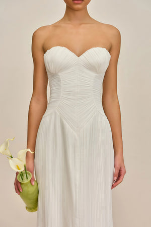 Aurohaya Ilinca White Off-Shoulder Ruched Maxi Dress