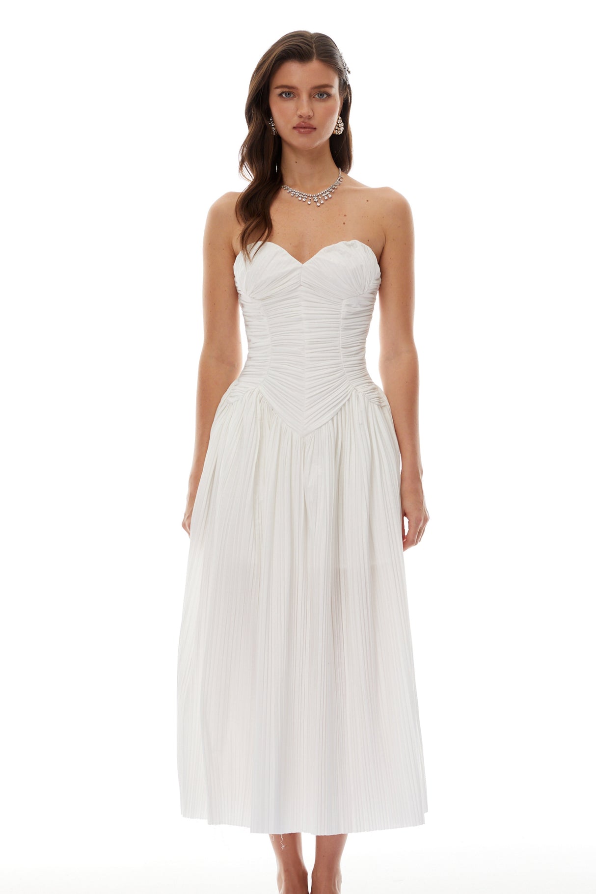 Aurohaya Ilinca White Off-Shoulder Ruched Maxi Dress