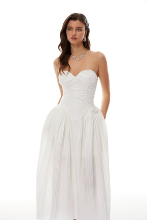 Aurohaya Ilinca White Off-Shoulder Ruched Maxi Dress
