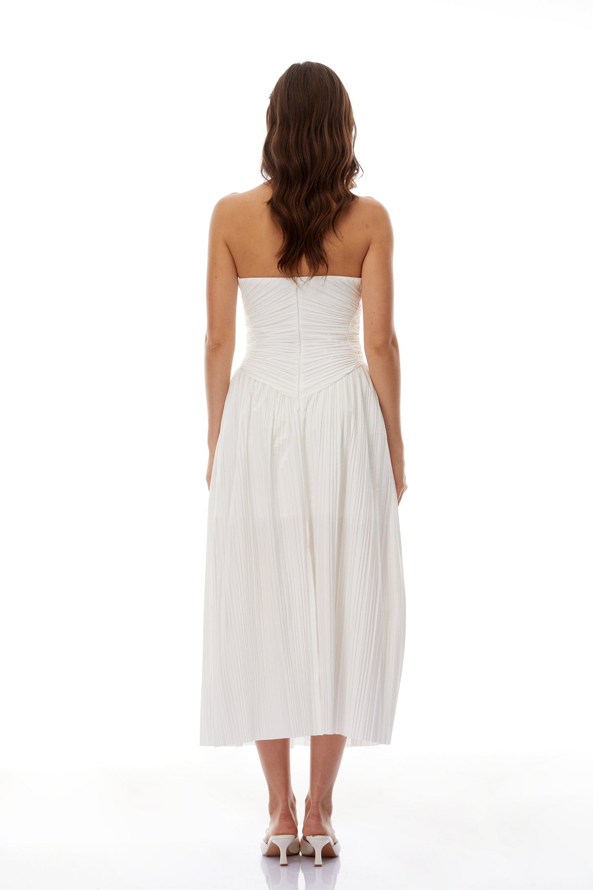 Aurohaya Ilinca White Off-Shoulder Ruched Maxi Dress